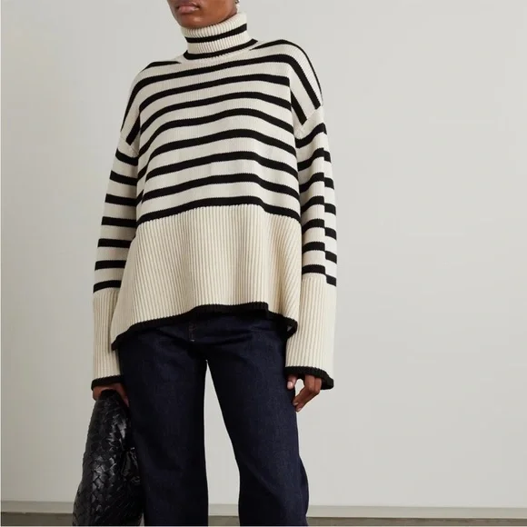 TOTEME Striped Wool and Cotton Turtleneck Sweater Size Small NWOT